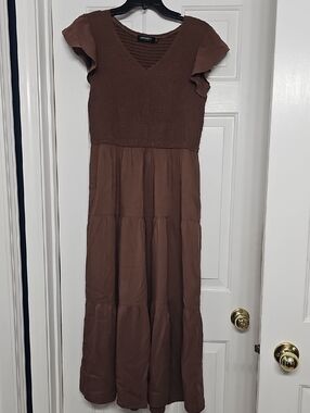 Brown Tiered V-Neck Dress